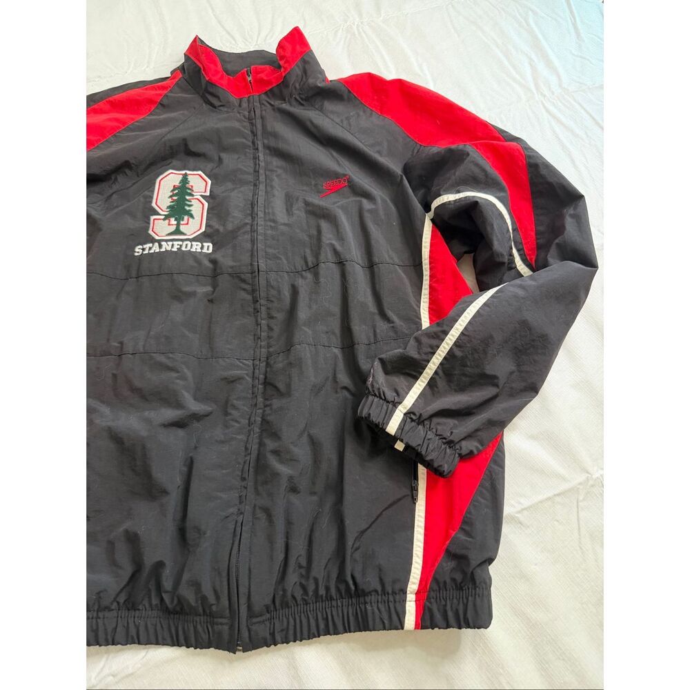 Speedo Stanford Cardinal Vintage Red Black Full Zip Windbreaker Jacket Size XL - Picture 2 of 13